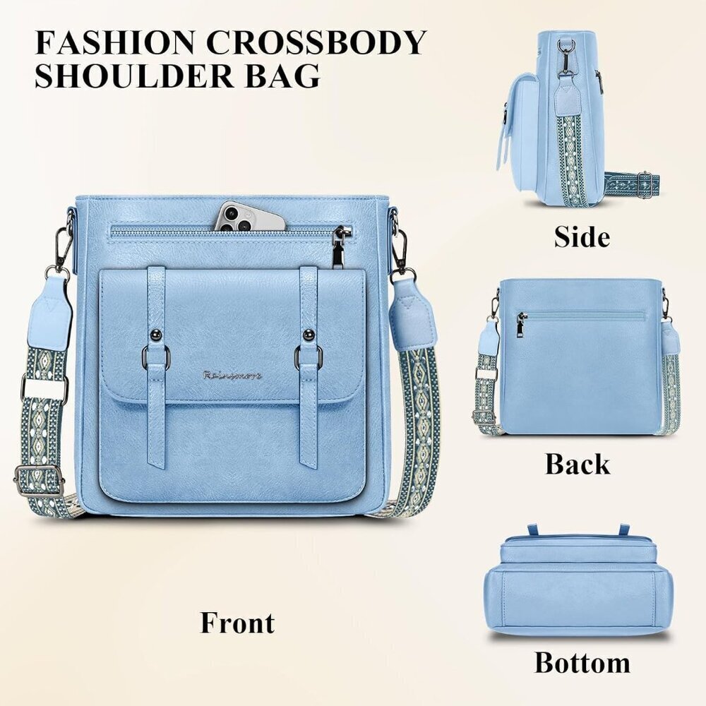 Women’s Blue Waterproof Crossbody Shoulder Leather bags - Picture 5 of 6